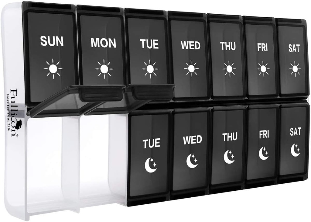XL Cotygodniowy Pill Organizator 2 razy dziennie, Fullicon Extra Dużych Codzienne Pill Przypadki Przerost AM PM Pill Box Dwa razy dziennie na Witamina / Olej rybny / Tabletki / Suplementy