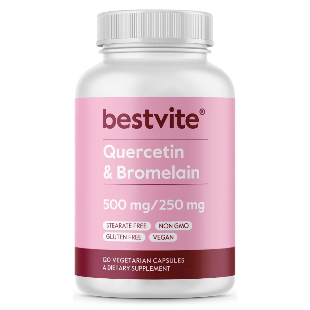 BESTVITE Quercetin z Bromelainem 500 mg / 250 mg (120 Kapsułek wegetariańskich) - bez stearynianów - bez tlenku krzemu - Wegan - Nie GMO - Bez glutenu