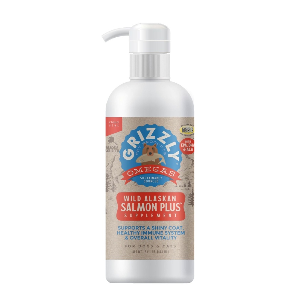 Grizzly Pet Products Salmon Plus Omega 3- 6- 9 Suplement diety dla psów i kotów, 16 unce
