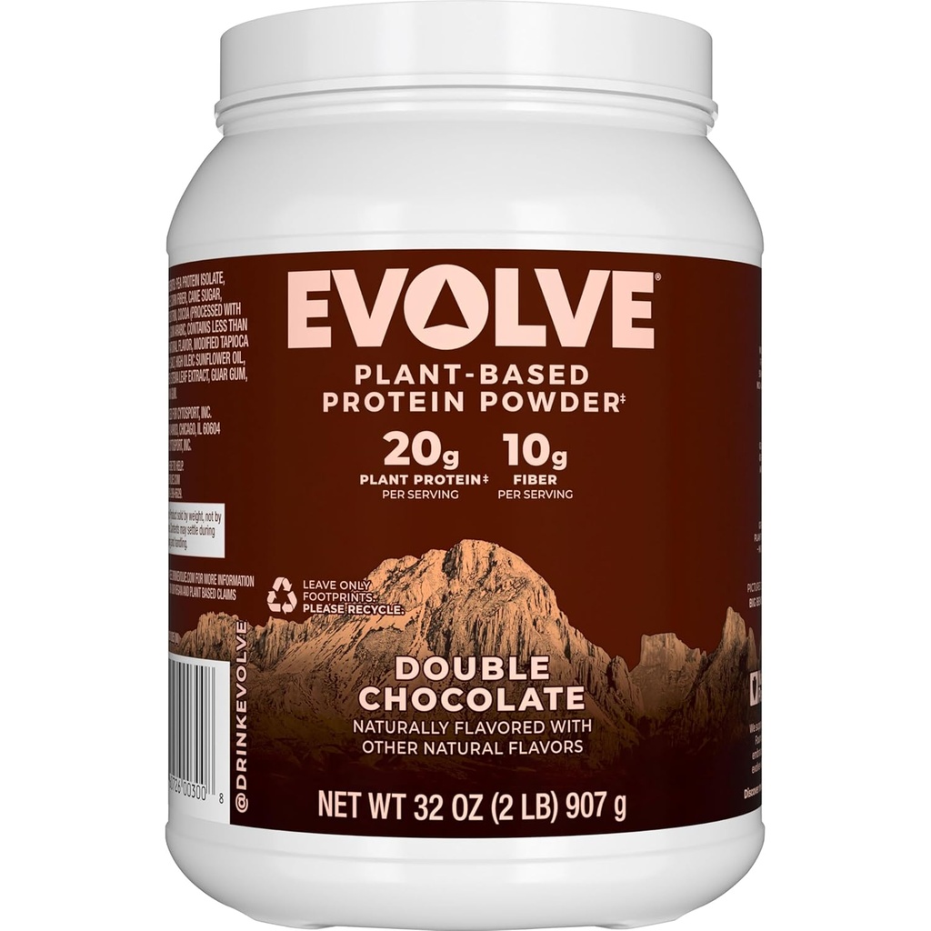 Ewolucyjny proszek z protein pochodzenia roślinnego, podwójna czekolada, 20 g białka wegańskiego, bezmleczny, bez sztucznych aromatów, nieGMO, 3 g włókno, ekskluzywny, 2 funt (Packaging May Vary)