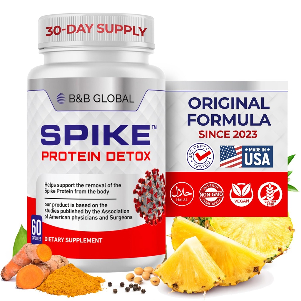 Spike Protein Detox - Spike Supplement for Protein Balance - Unflavored 3- in-1 Mieszanka z Nattokinase 4000Fu, Bromelain 500mg, Curcumin 1000mg - Made in USA - 60 Kapsułki, 30 Day Supply