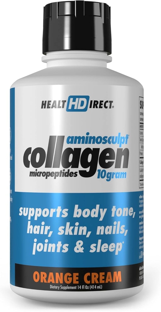 HEALTH DIRECT – AminoSculpt Liquid Collagen Micropeptides – 14 FL Oz – 14 Servings – 10 Grams of Premium Medical-Grade Liquid Collagen for Women – Orange Cream