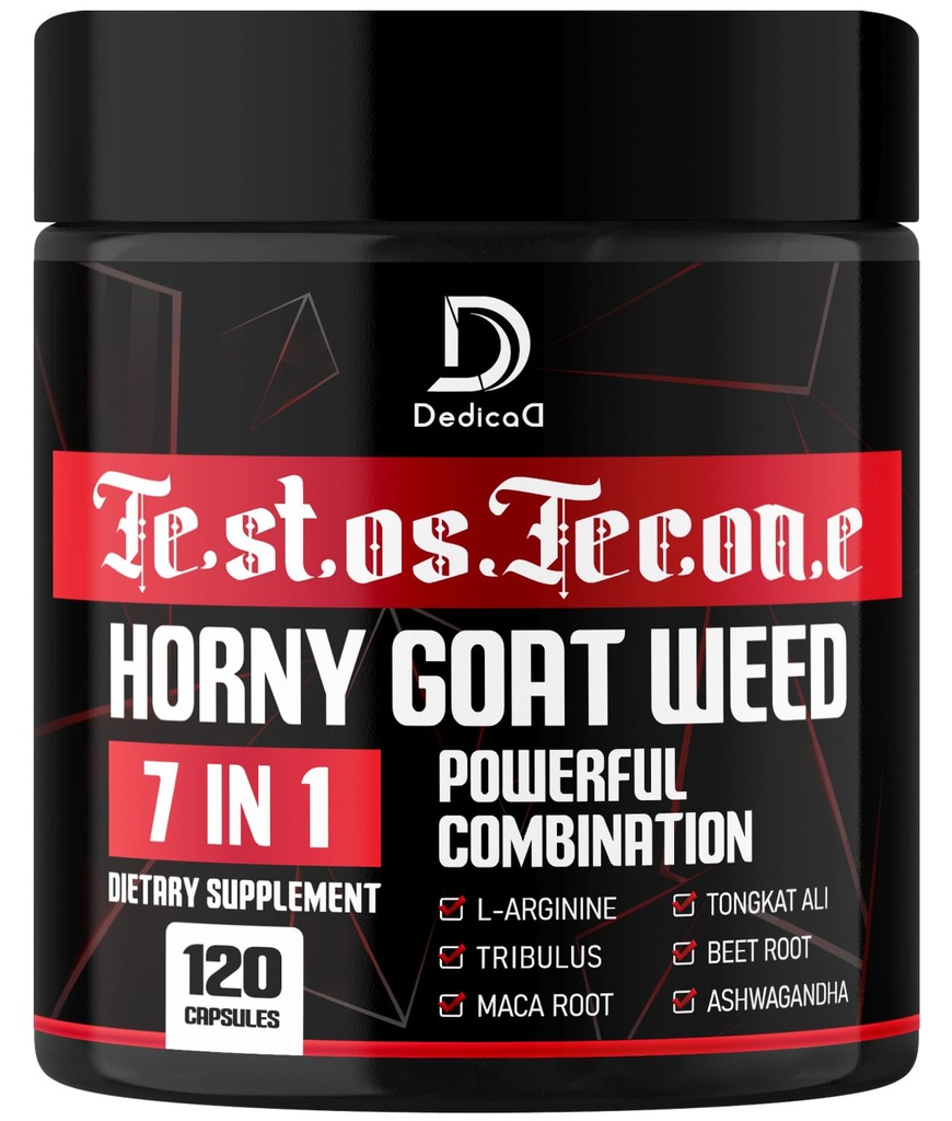 7 in-1 Ultra Test Support with Tribulus Terrestris Horny Goat Weed L- Arginine Maca Root Tongkat Ali Beet Root - Trening energetyczny Support mięśni 120 Kapsułki