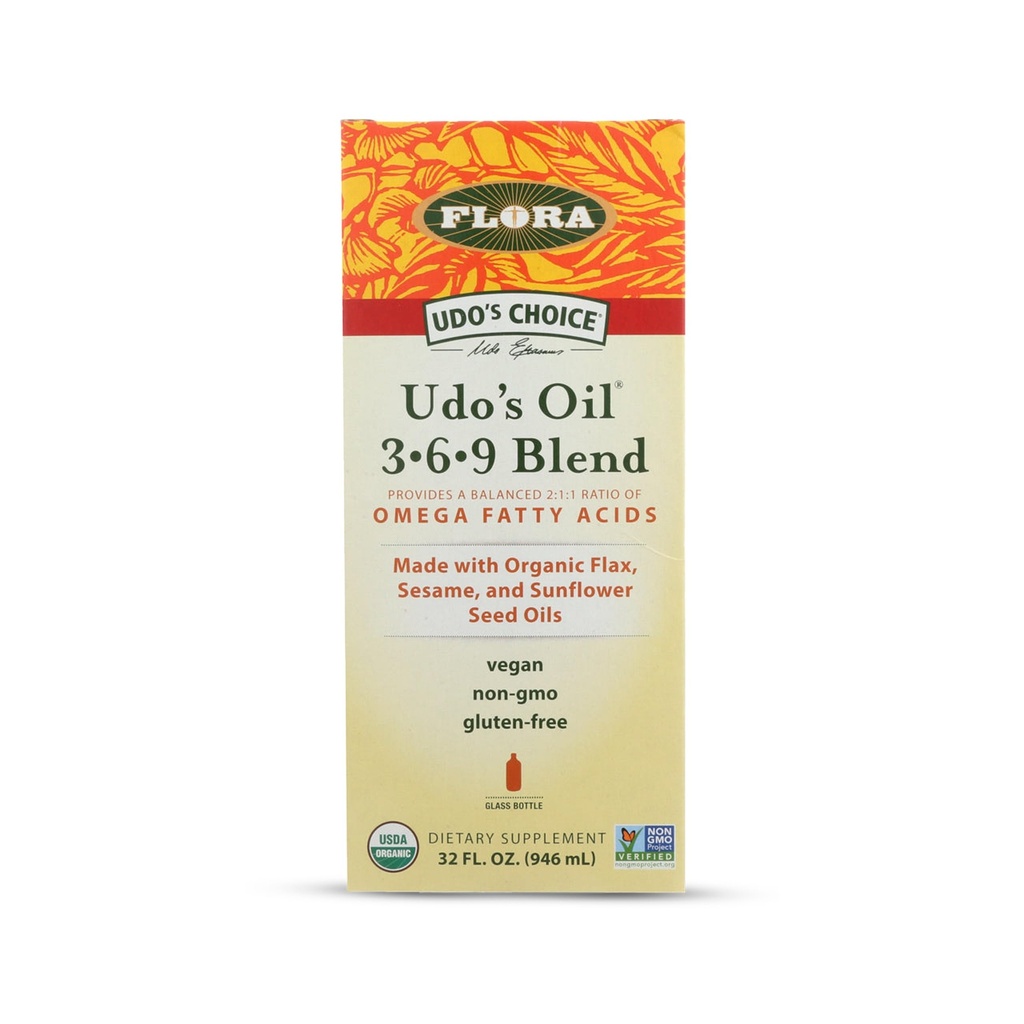 Olej Flora Udo 3- 6- 9 Mieszanka - Wegan Omega- 3- 6, Zawiera organiczny kokos, Olej lniany i więcej - Keep Chilled - 32 fl. oz.