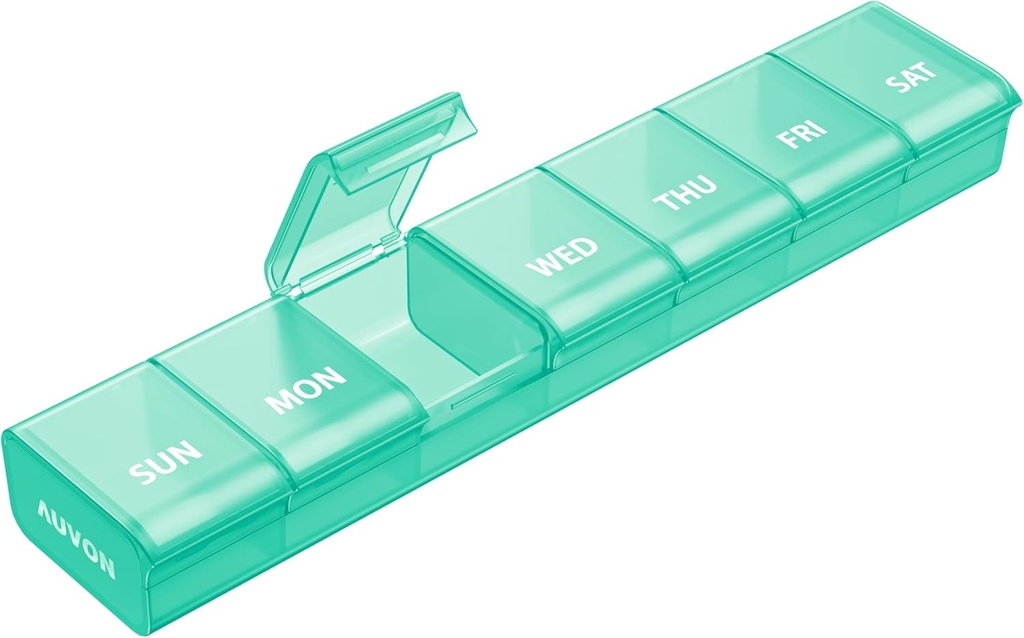 AuVON Cotygodniowy Pill Organizator z bezproblemowym otwieraniem, Artretyzm Przyjazny Pill Box, BPA- Free Pill Organizator 7 Dzień, Cute & Przenośny pill Case dla witamin, Suplementy i Leki