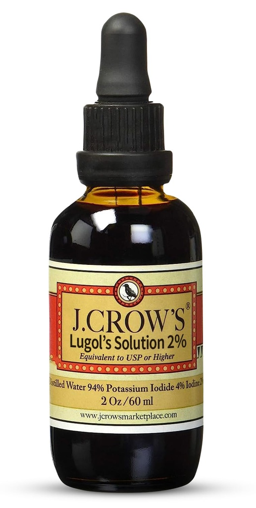 J.CROW 'S ® Lugol' s Rozwiązanie jodu 2% 2 oz (1 butelka) - Premia jodu i jodku potasu ciecz, gluten &, ekstrakt naturalnej sosny bez alkoholu, bez wygaśnięcia