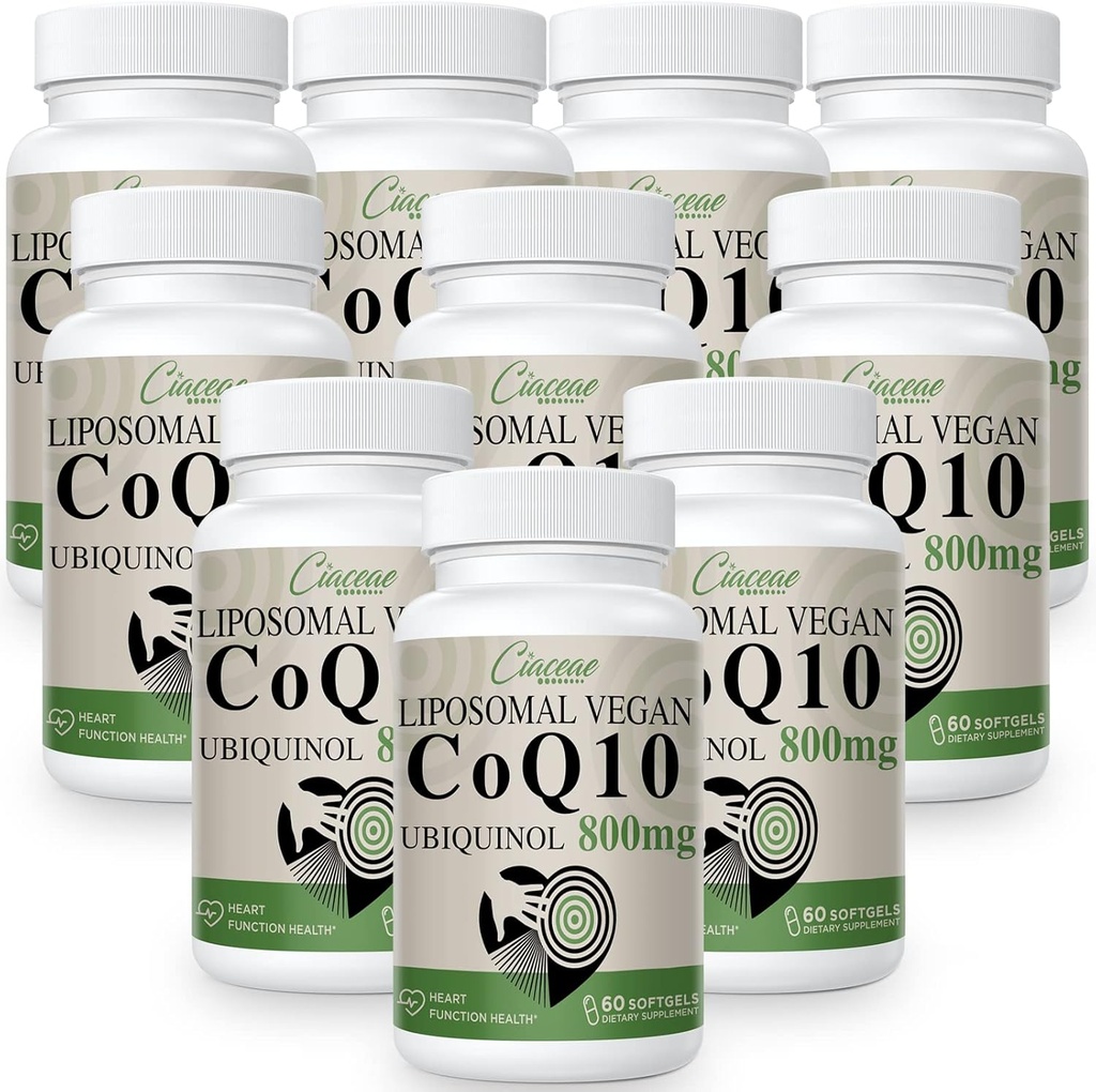 Liposomal CoQ10 800mg Ubichinol Softgel, Max Absorpcja Ubichinol Koenzym Q10, Ubichinol CoQ10 Suplement do Przeciwutleniacza, Funkcje serca i wytwarzanie energii, Pure CoQ10 800mg, 600 Softgeli wegańskich