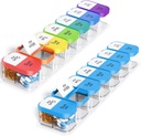 Odaro Extra Dużych Tygodniowych Pill Organizator, XL Pill Box 7 dzień AM PM, Jumbo Medicine Organizator 2 razy Dzień do trzymania codziennej medycyny, Witaminy i suplementy, Rainbow & Blue / White (Zestaw dwóch)