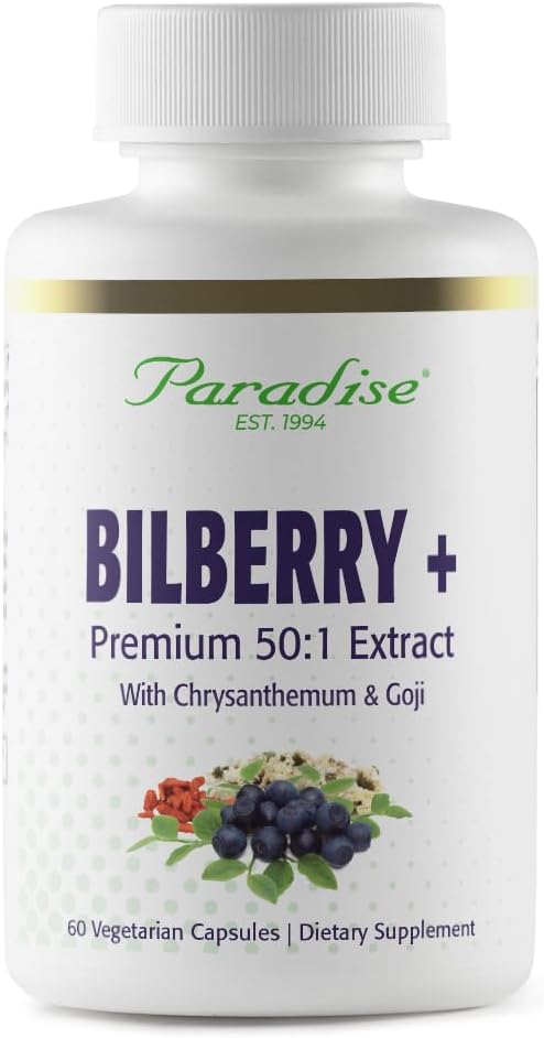 Paradise Herbs Bilberry z Goji & Chrysanthemum Suplementy, Super Potent, Ultra Pure, Non-GMO, Gluten Free, Wegan, 60 Kapsułki wegetariańskie