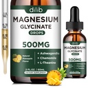 Glicynian magnezu 500 mg - płynne krople magnezu, Ashwagandha, L - Theanina, Rumianek - Relief uspokajający i stresowy, Relaksja, Niespokojny sen, Zdrowie mięśnia sercowego, Wegan - 2 Fl Oz (30 dni)