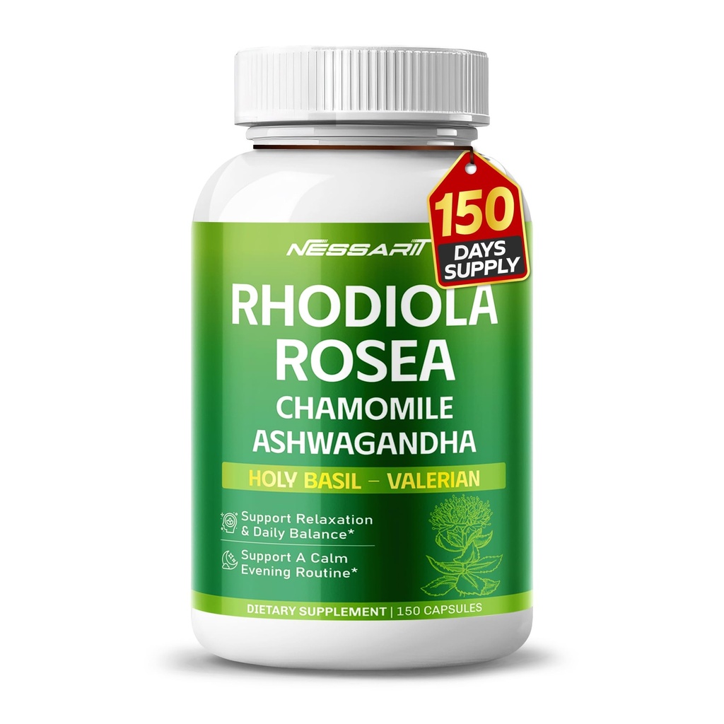 Rhodiola Rosea Suplement - 11- in-1 Naturalny mieszanka z rumianku L -Theanine Ashwagandha Święty Basil Valerian Passionflower - 150 Count - Made & Tested in USA