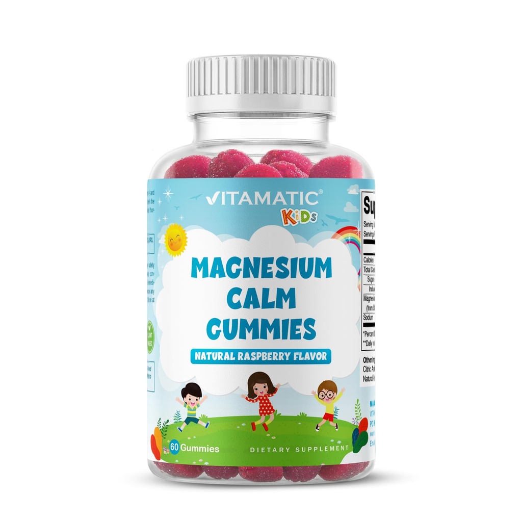 Vitamatic Kids Magnezu spokojne Gummies - 60 Wegan Count - Wielki Degustacja - Promowanie Zdrowe, Mięśnie, Kości, & Wsparcie energetyczne