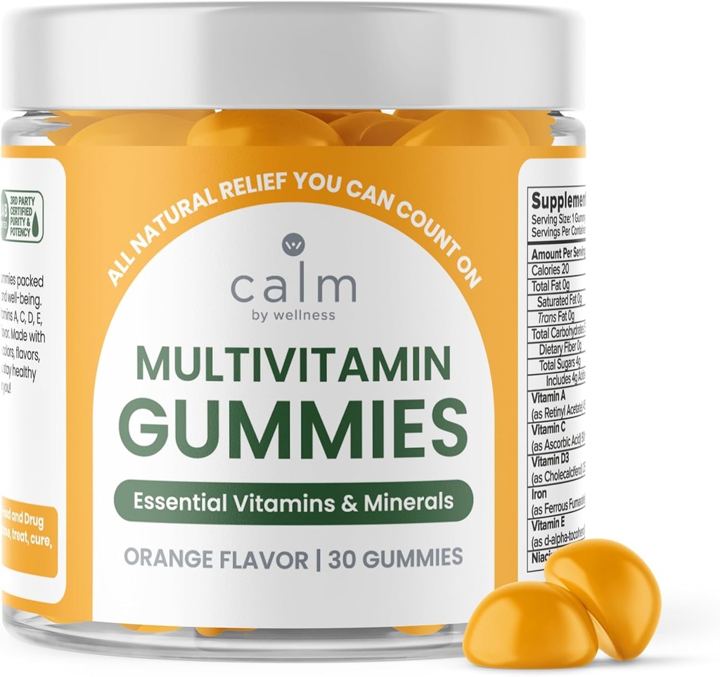 Uspokojenie przez Wellness Multivitamin Gummies - All Natural Vegan Adult Multivitamin Gummy - Pakowane z antyoksydantem witaminy C & E, B12, B6, Kwas foliowy, Kwas pantotenowy - Zasadnicze dla ogólnego zdrowia