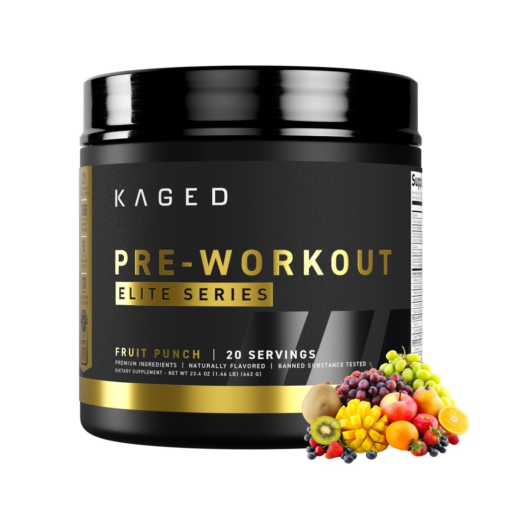 Kaged przed treningiem elitarny proszek 124; Owoce Punch 124; Wstępne treningi z kreatrem, Beta Alanine, L- Citruline, BCAA 124; 388 mg Kofeina organiczna 124; Wstępne suplementy dla mężczyzn i kobiet 124; 20 Służenie