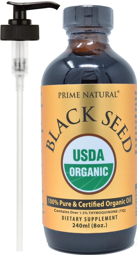PRIME NATURAL Organic Black Seed Oil 8oz O4; Cold Pressed Unreformed High Thymoquinone 1.7% USDA Certified OHIM 124; Turkish Origin Potent Pure Nigella Sativa Liquid 124; Vegan Omega 3 6 9, Antioksydant