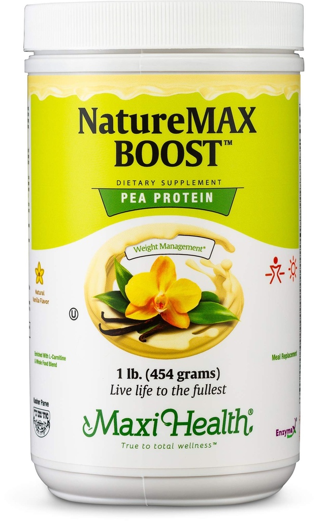 NatureMax BoostTM Pea Protein Powder - Suplement diety Supplement Meal Replacement - 20 g protein per serving - Natural Vanilla Flavor - Kosher Witamina - 1lb