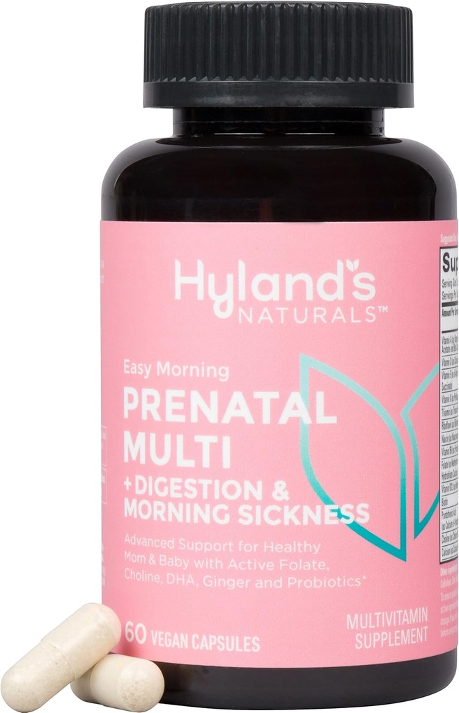 Hyland 's Easy Morning Prenatal Multivitamine and Digestive Health and Morning Simplosis Relief, 60 Vegan kapsułki z folianem, Cholina, Cynk, Ginger Root, Prebiotyki i Algae DHA