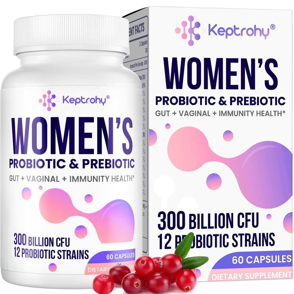 Probiotyki waginalne dla kobiet - 300 Miliard CFU 12 Probiotyki cieków z prebiotykiem, Organiczny ekstrakt żurawinowy Daily Probiotyk kobiecy dla vaginal, Urynary, Digestive, Gut, Immune Health, 60 Kapsułki