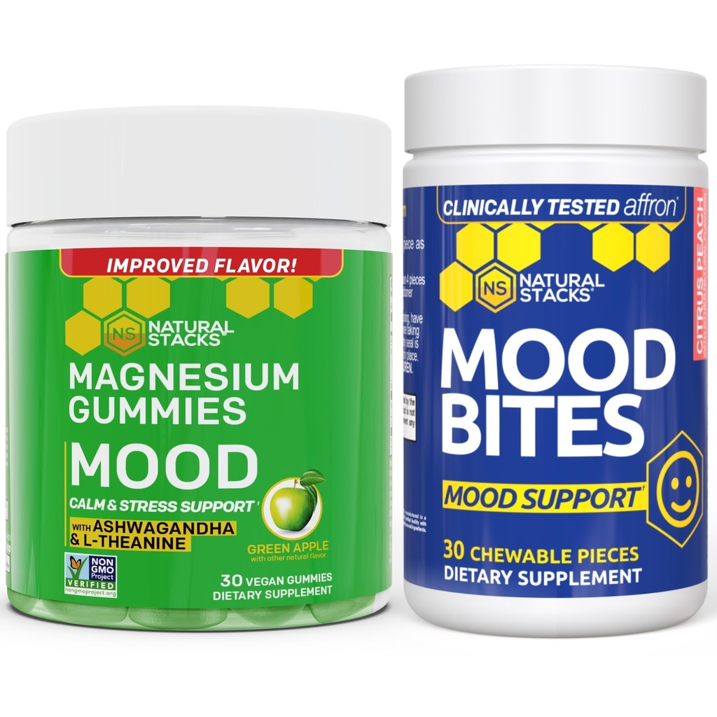 NATURAL STAKS Mood Bites + Mood Gummies Magnezu Bundle - Pozytywne wsparcie nastrojów * - 60 Chewables