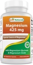 Najlepsze naturalne Magnezu 425 mg 180 Veggie kapsułki - Wysoka absorpcja Magnezu Glicynian i tlenek magnezu Chelated, Non-GMO, Gluten Free Muscle Relax (180 Count (Pack of 1))
