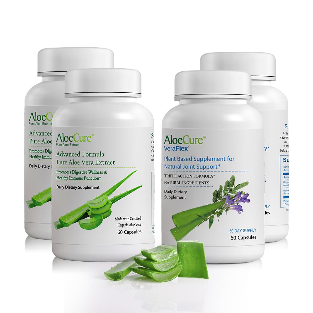 AloeCure Organic Aloe Vera kapsułki Pack - 4 kawałki - 2 x VeraFlex, 2 x Aloe Vera kapsułki