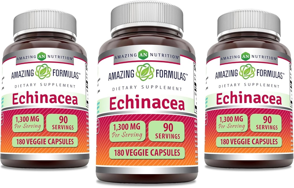 Amazing Echinacea Xi124; 1300 Mg Xi124; Veggie Capsules Supplement Xiv124; Non-GMO Xivy124; Gluten Free Xivy124; Made in USA (3 Pack Xivy124; 180 Count)