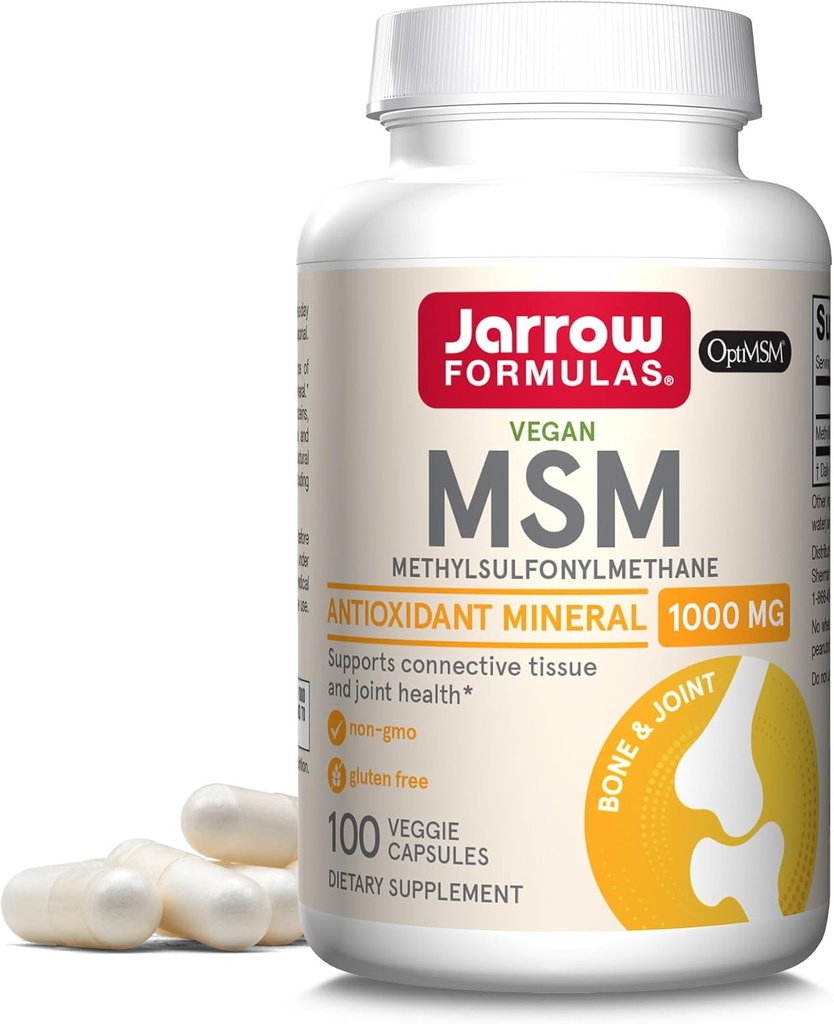 Jarrow EFLAS MSM 1000 mg - 100 Kapsułek wegetariańskich - Metylosulfonylometan - Źródło siarki - Suplement diety Wspiera i wzmacnia połączenia - Do 100 Sług