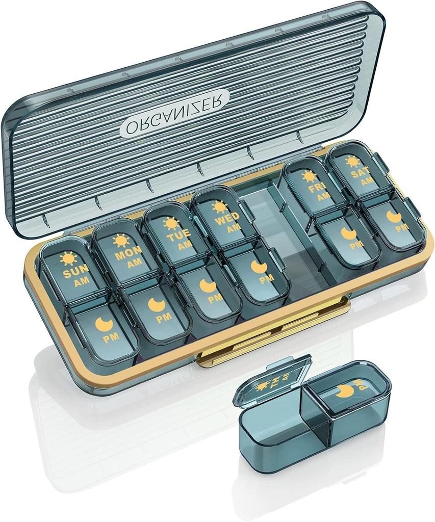 Am Pm Pill Organizator, Cotygodniowe Pill Box 2 razy dziennie - Acedada 7 dzień Pill Organizator z 7 Oddzielne pojemniki, Portable Daily Medicine Dispenser Case for Witamina, Oleje rybne, Suplementy, Stylowy niebieski
