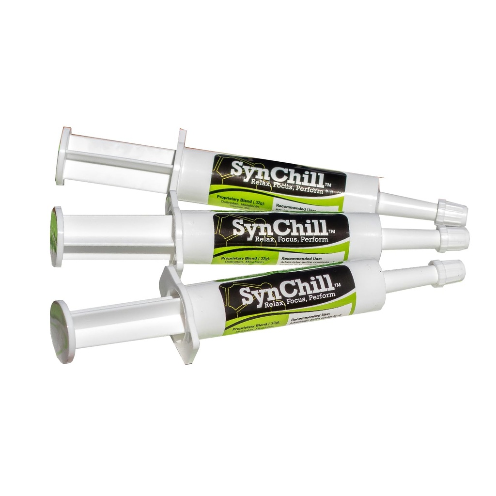 SynChill Oral Horse Calming żel, 100% Natural & Nutritional Supplement, Lab Proven Results, Zaprojektowany dla Focus & Performance, Zatwierdzony przez olimpijskich profesjonalistów i weterynarzy, Made in USA - 3- Pack