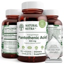 Naturalne Nutra uwalnianie czasu Kwas pantotenowy 500 mg, Suplement witaminy B5 pomaga złamać tłuszcz i węglowodany, Metabolizm i energia, Poprawa zdrowia mięśni, Redukcja plamy skóry, 60 Tabletki wegetariańskie