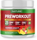 Wybudowany przez Nature Pre Workout Powder z Beta Alanine, Monohydrat kreatury, BCAA, L Citruline, L Arginina i kofeina - Truskawki Lemoniada Flavor - 25 Służenia