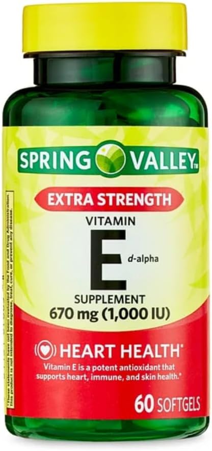 Generic Spring Valley Witamina E Dodatkowa siła Witamina E D- Alpha Spring Valley Softgels, 670 mg (1000 IU), 60 Count