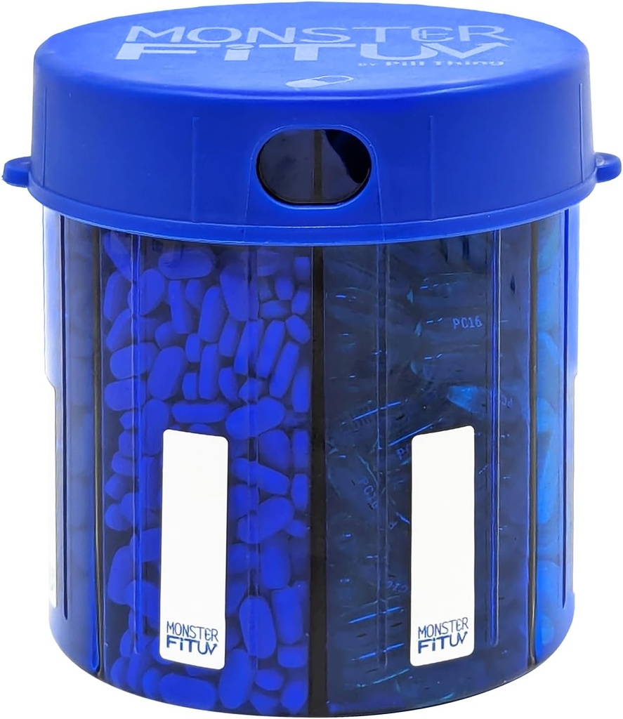 XL Supplement Pill Dispenser Butelka, 7 Składniki, Etykiety, Easy Open, Mieszanie anty-, UV Chroniony Organizator, Bardzo Duża Miesięczna Witamina, Monster Fit Medication Holder (Kobalt Blue, Duży)