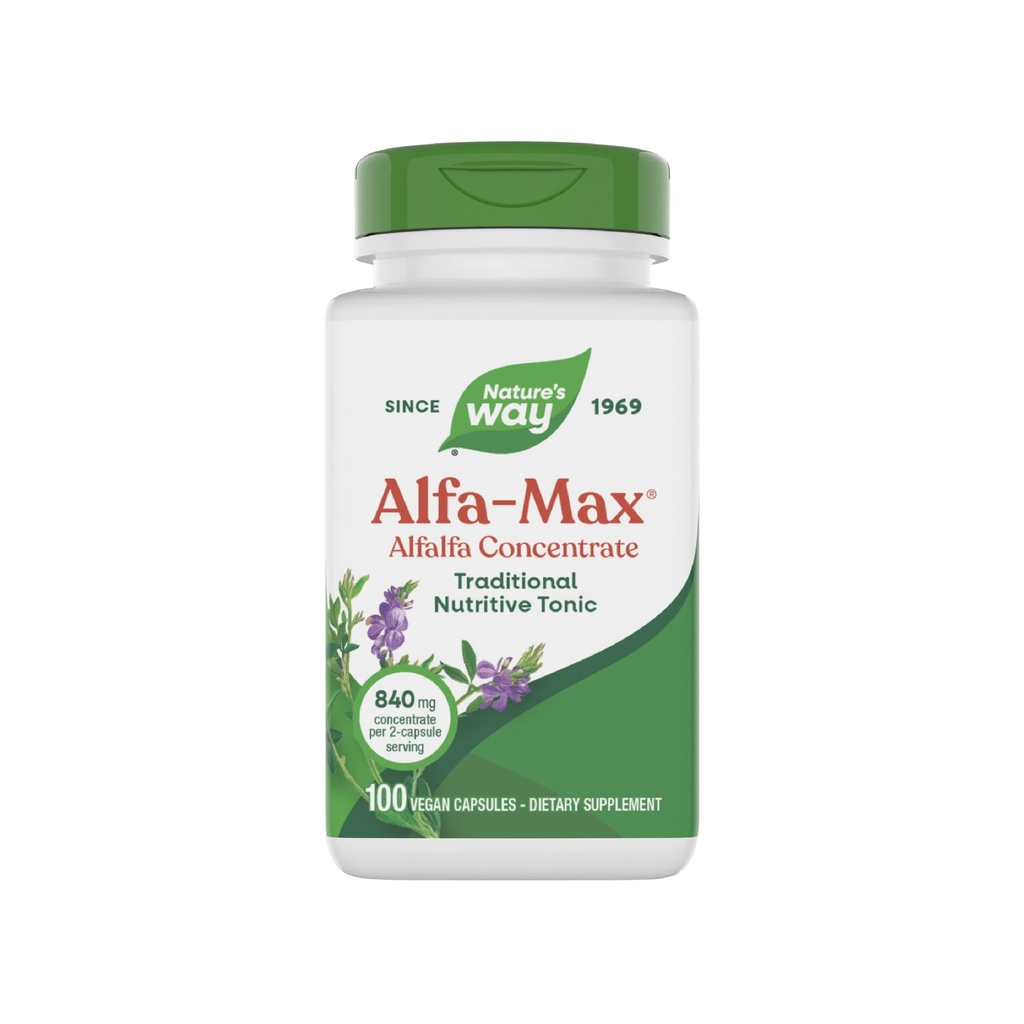 Nature 's Way Alfa- Max - Suplement Alfa - Alfalfa Leaf, Stem & Flower - Gluten Free & Vegan - 100 kapsułki