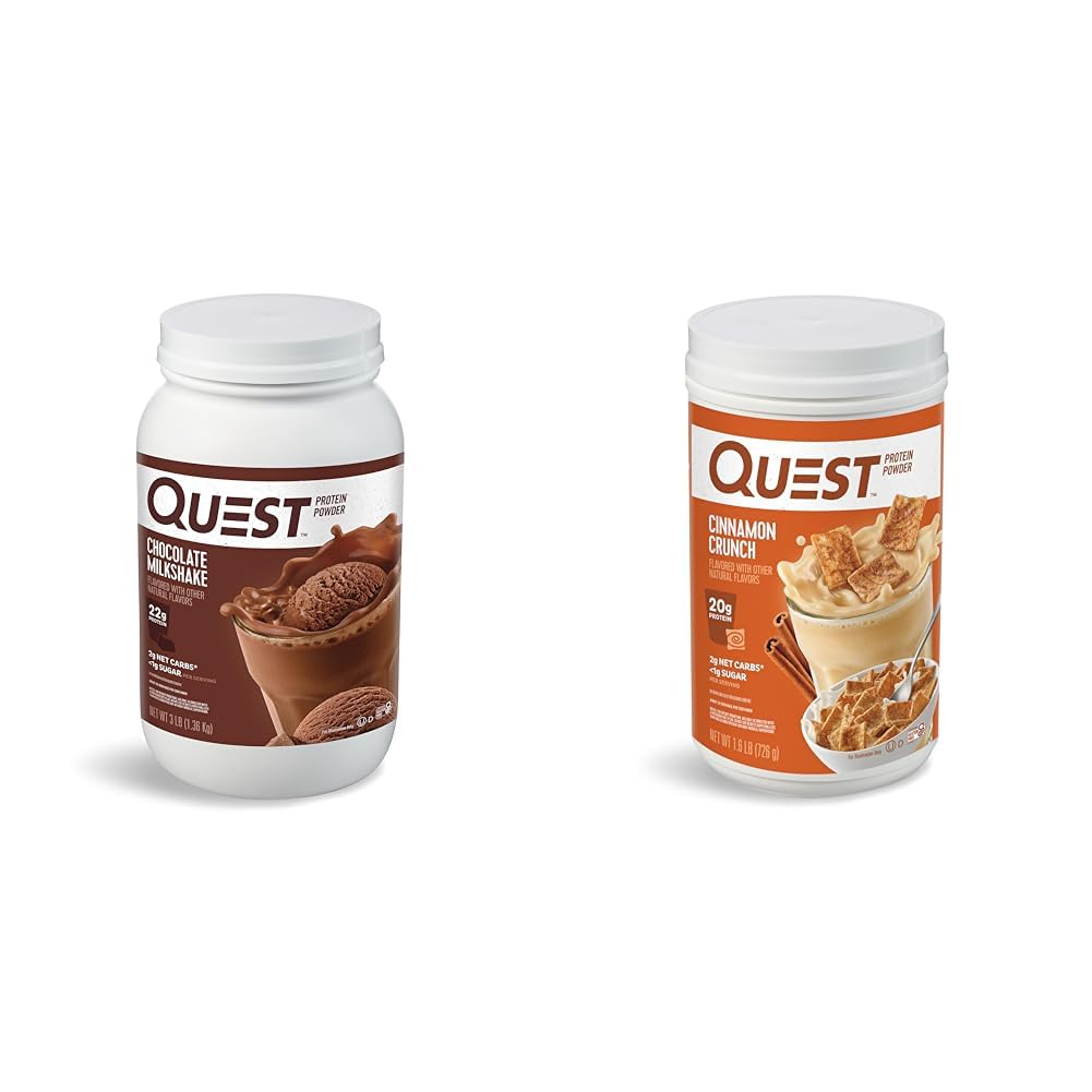 Quest Nutrition Chocolate Milkshake Protein Powder, 22g Protein, 1g Sugar, Niskie węglowodany, Gluten Free, 3 Funt, 43 Servings & Cynamon Crunch Protein Powder, 20g Protein, 2g Net Carb, 1g Cukier