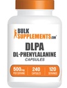 BulkSupplements.com DL- Fenyloalanina Kapsułki - DLPA Kapsułki, DL- Fenyloalanina 500 mg - Suplementy DLPA, Gluten Free - 2 Kapsułki na Podawanie, 240 Kapsułki (Opakowanie po 1)