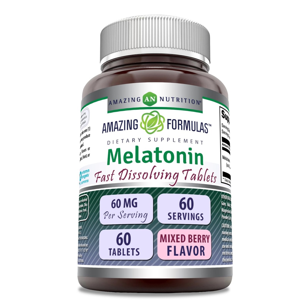 Amazing Melatonin Fast Disoluting Supplement Agregat 124; 60 Mg per Serving Agregat 124; Mixed Berry Flavor Agregat 124; 60 Tablets Agregat 124; Non-GMO Agregat 124; Gluten- Free Agregat 124; Made in USA