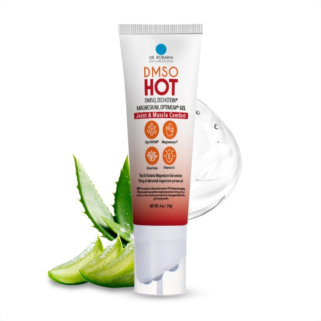 Dr Robaina DMSO HOT Roll- On - 99,9% Czysty farmaceutyczny stopień 124; Wielokulowy wnioskodawca do ukierunkowanego ciepła 124; Zechstein Magnezu, MSM, Arnica, Aloe Vera, Witamina E - 4 oz 124; Made in USA