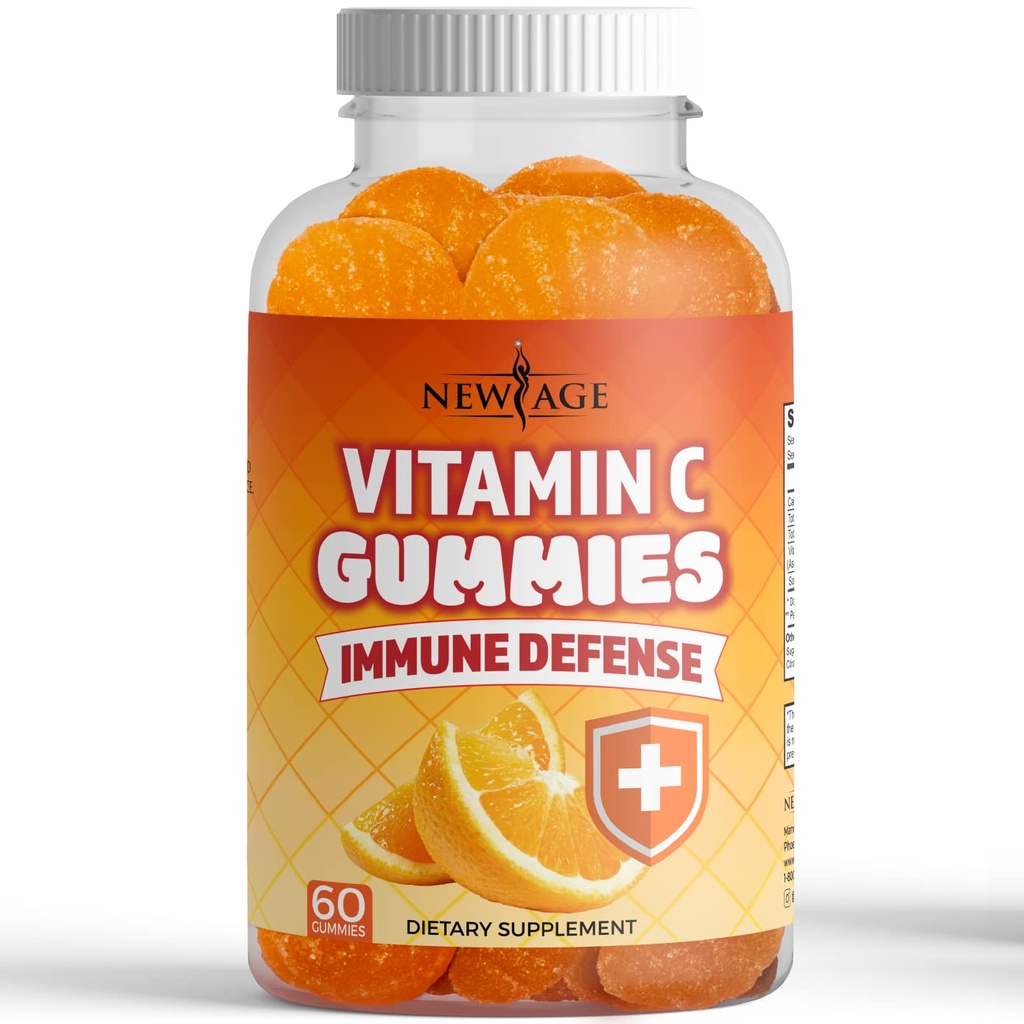 NOWY WIEK Witamina C Gumie Pomarańczowa Witamina C Gumy - Wspiera zdrowy system immunologiczny - wegetarianin bez glutenu (60 Gummies)