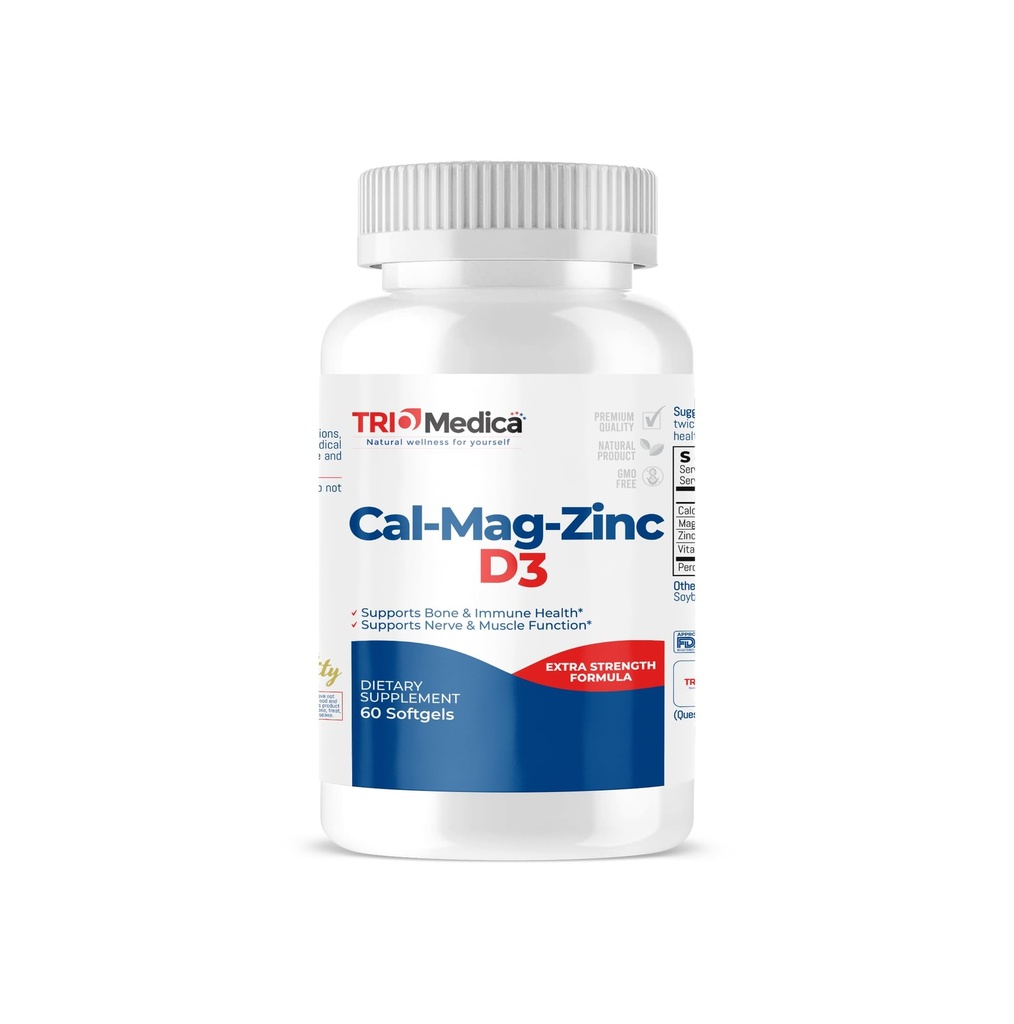 Cal- Mag- Zinc D3 Suplement dietetyczny (Wapnia Magnezu cynku i witaminy D3) 124; Immune, Bones & Teeth Support 124; Non- GMO D3; Wegan D3; Gluten Free D124; Dairy Free 124; Kosher Perfect 124; 60 Softgels Advanced 124; (60 Count (Pack of 1))