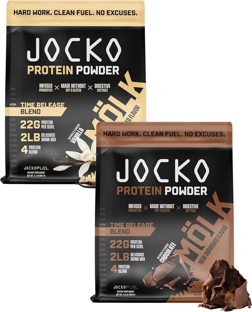 Jocko Fuel Protein 2 Pack Bundle - Jocko Mölk Chocolate + Vanilla (2 Flavors) (2lb Każdy)