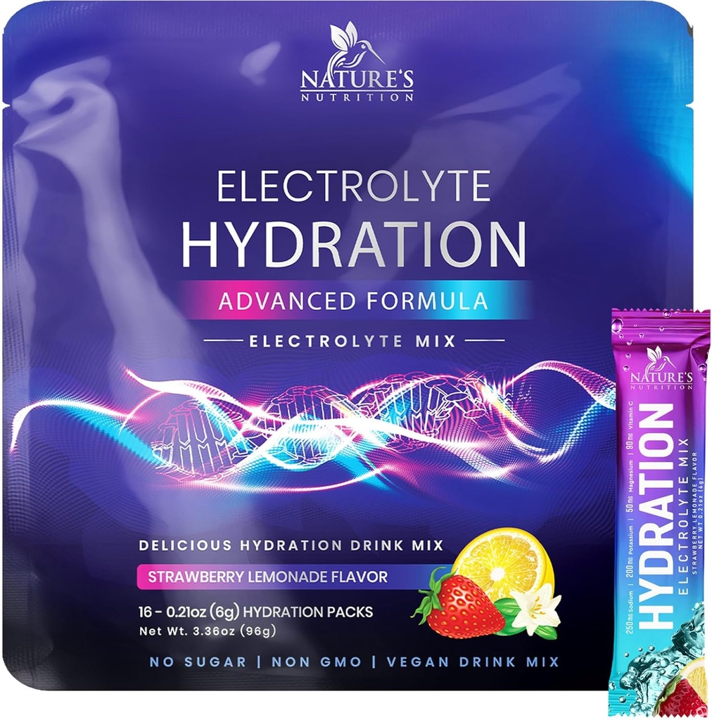 Electrolytes Hydration Pakiety - Keto Recovery Proszek z potasu, magnezu, sodu, cynku i witaminy C, Bez cukru, Hydration Electrolyte płynne mieszanki napoju, Wegan, Truskawki (16 Pack)