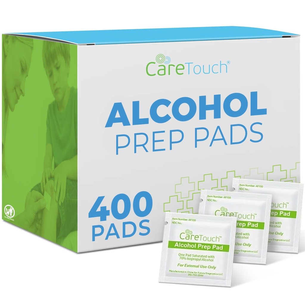 Care Touch alkohol chusteczki indywidualnie zapakowane - Prep Pads z 70% alkohol izopropylowy, Wielki dla domu, Zestawy medyczne i pierwszej pomocy sterylizowane, Antyseptyczne 2- Ply Swabs 400 Count