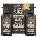 Viking Revolution Beard Wash and Beard Conditioner for Men with Argan Oil and Jojoba Oil - Beard Softener and Strengthener Beard Care Shampoo and Conditioner with Beard Oil (17oz Spiced Vanilla)