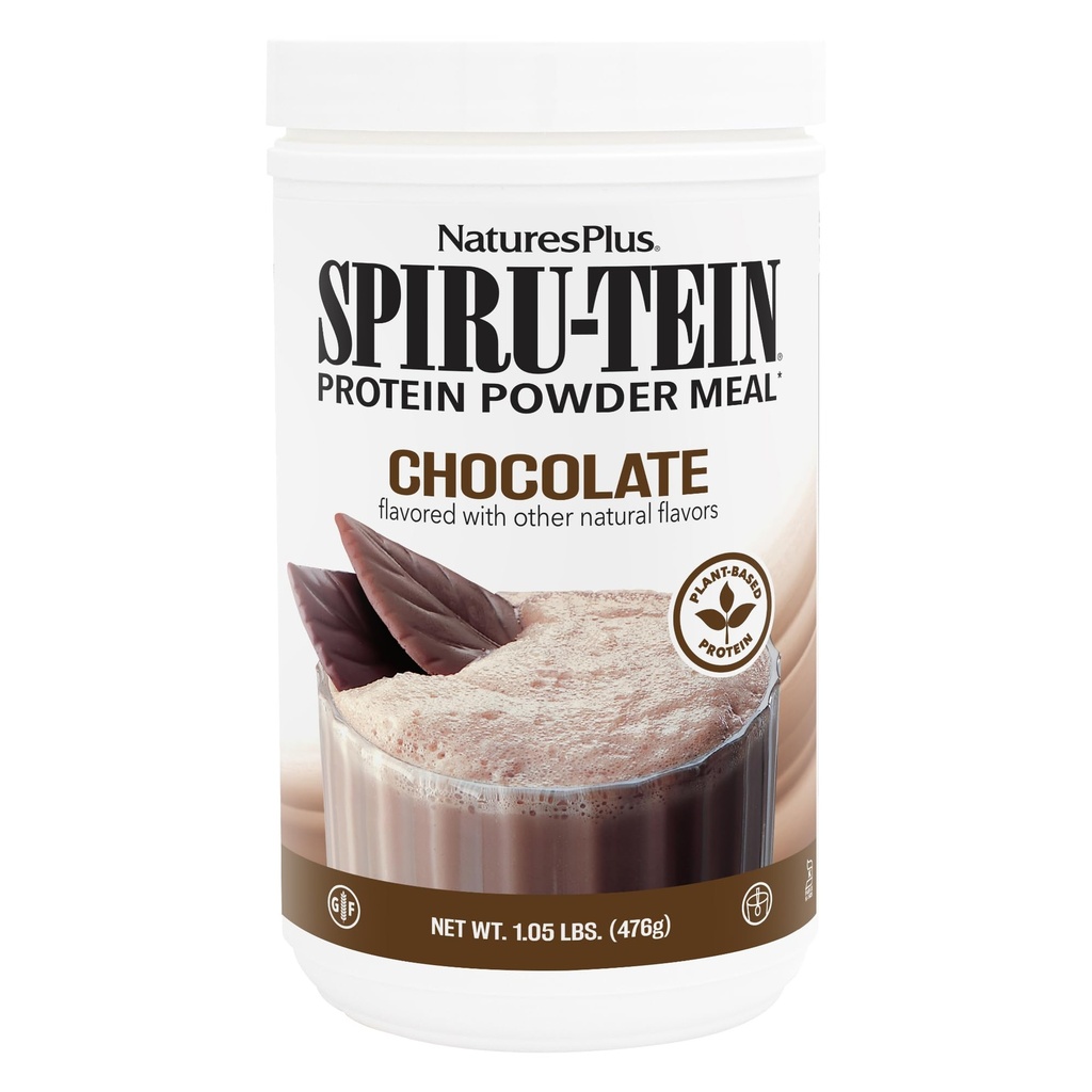 Natury Plus SPIRU- TEIN, Czekolada - 1.05 lb - Wstrząs białkowy na bazie plantacji - Non-GMO, Wegetarianin, Gluten Free - 17 Służenie ogółem