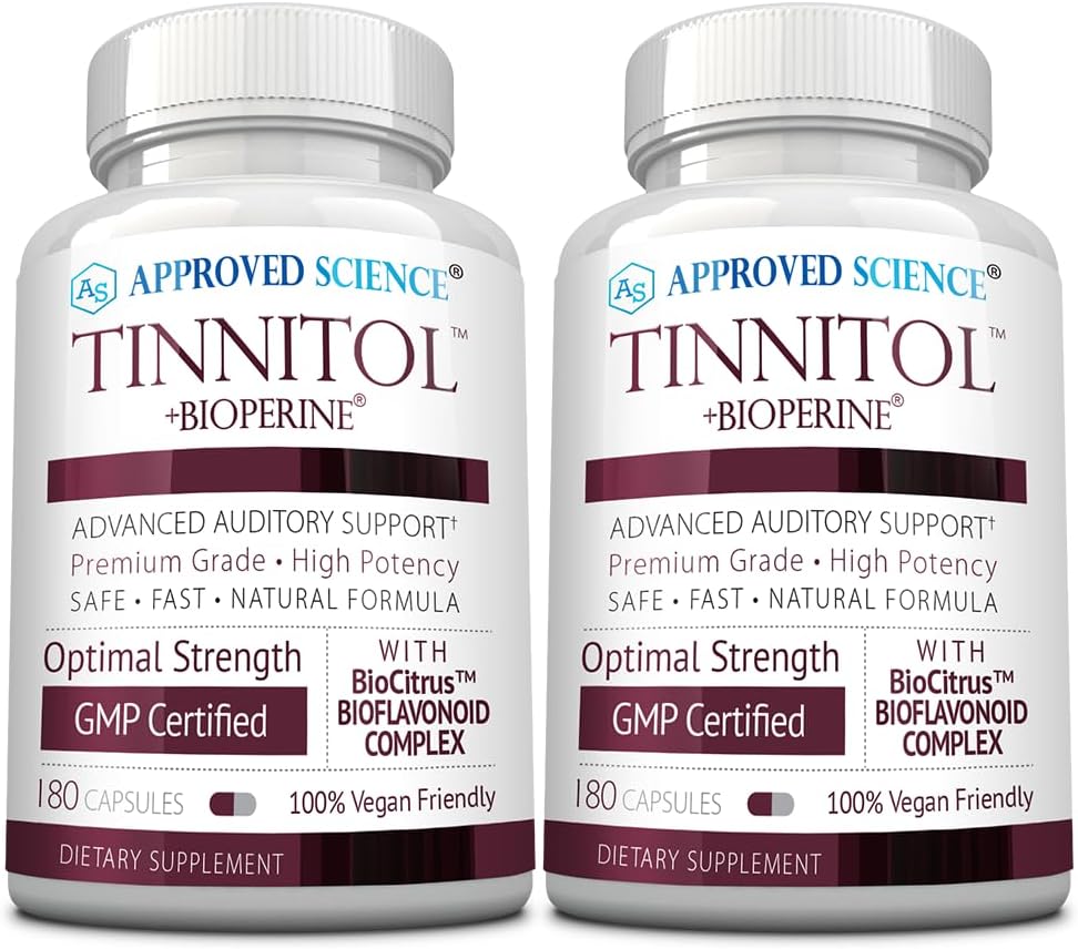 Zatwierdzony Science Tinnitol - dodatek do wsparcia szumu - Ease Ringing in The Ears - Boost Inner Ear Health - 2 butelki - 6 miesięcy dostaw - Made in The USA