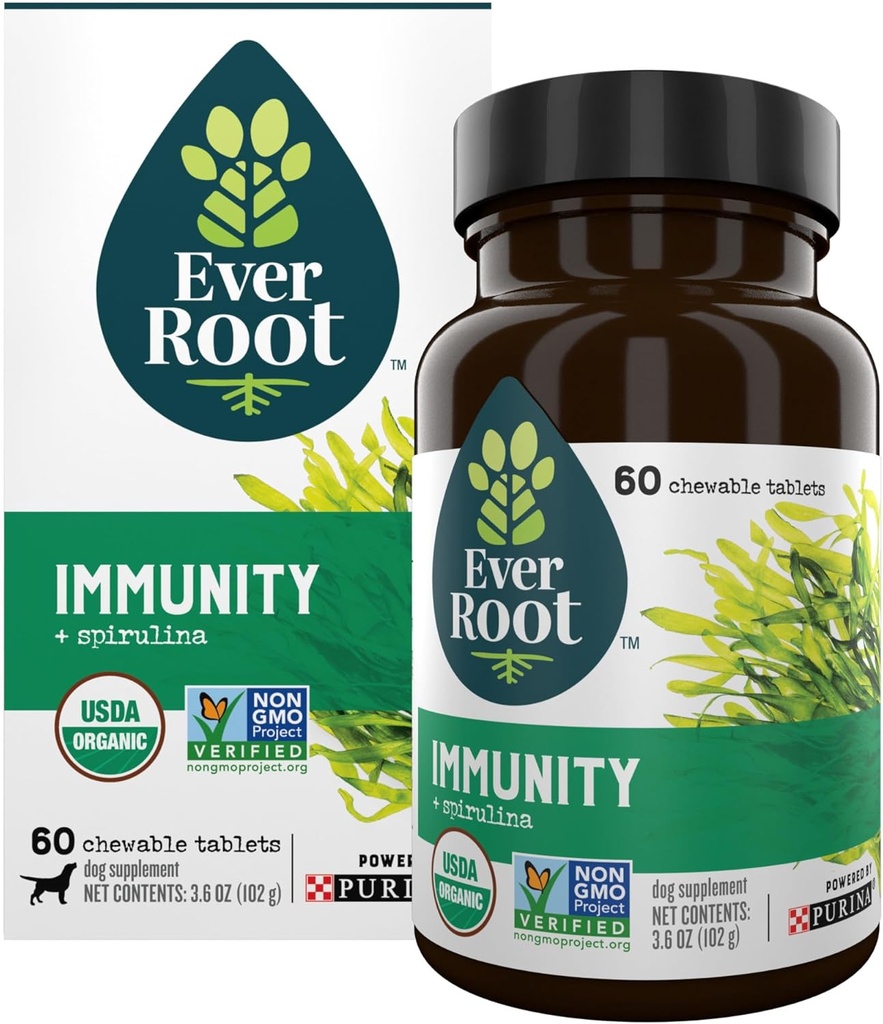 EverRoot Dog Supplements Powered by Purina Immunity Chewable Tablet with Spirulina and Antioksydants - 3.6 oz. Pojemnik