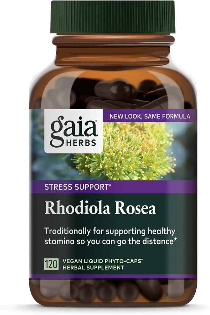 Gaia Herbs, Rhodiola Rosea Vegan Kapsułki płynne Phyto - Suplement wsparcia stresu, Zioła adaptacyjne, 120- Count (Opakowanie po 1)