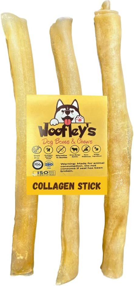 Woofley 's 12 Inch Pure Collagen Sticks for Dogs (3 Count) - Żaby dla średnich i dużych psów - Bully Stick Rawhide Alternatywne