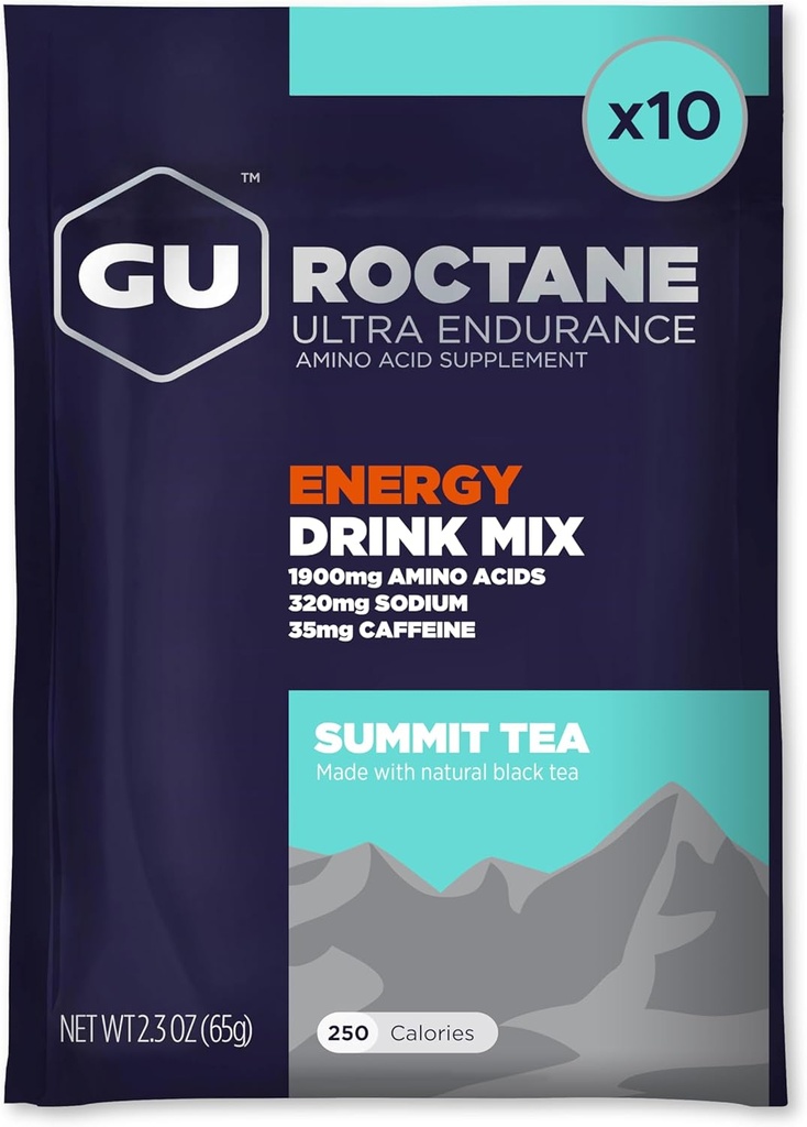 GU Energy Roctane Ultra Endurance Energy Drink Mix, Vegan, Gluten- Free, Kosher i Dairy-Free n-the- Energy for Any Trenaut, 10 Jednodobowych pakietów, Summit Tea